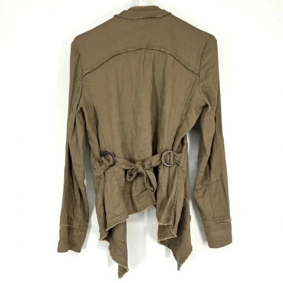 Free People Raw Linen Blend Tan Open Drapey Cardigan Front Buckle XS - Picture 7 of 8